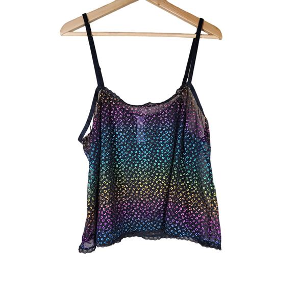 SAVAGE Purple Green Blue Yellow Firecracker Straps Tank Sheer Top SZ 1X - Picture 1 of 4